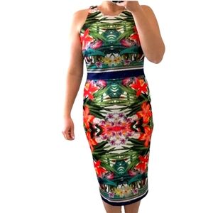 New York & Company Women  Red And Green Floral Sleeveless Midi Dress Size XS